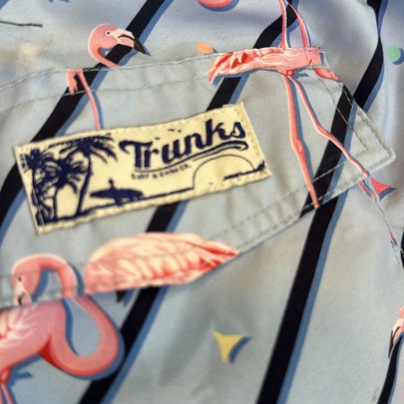 Trunks Surf & Swim Xxl Blue Flamingos Lined Drawstring Waist Men's Swim … - Picture 5 of 8